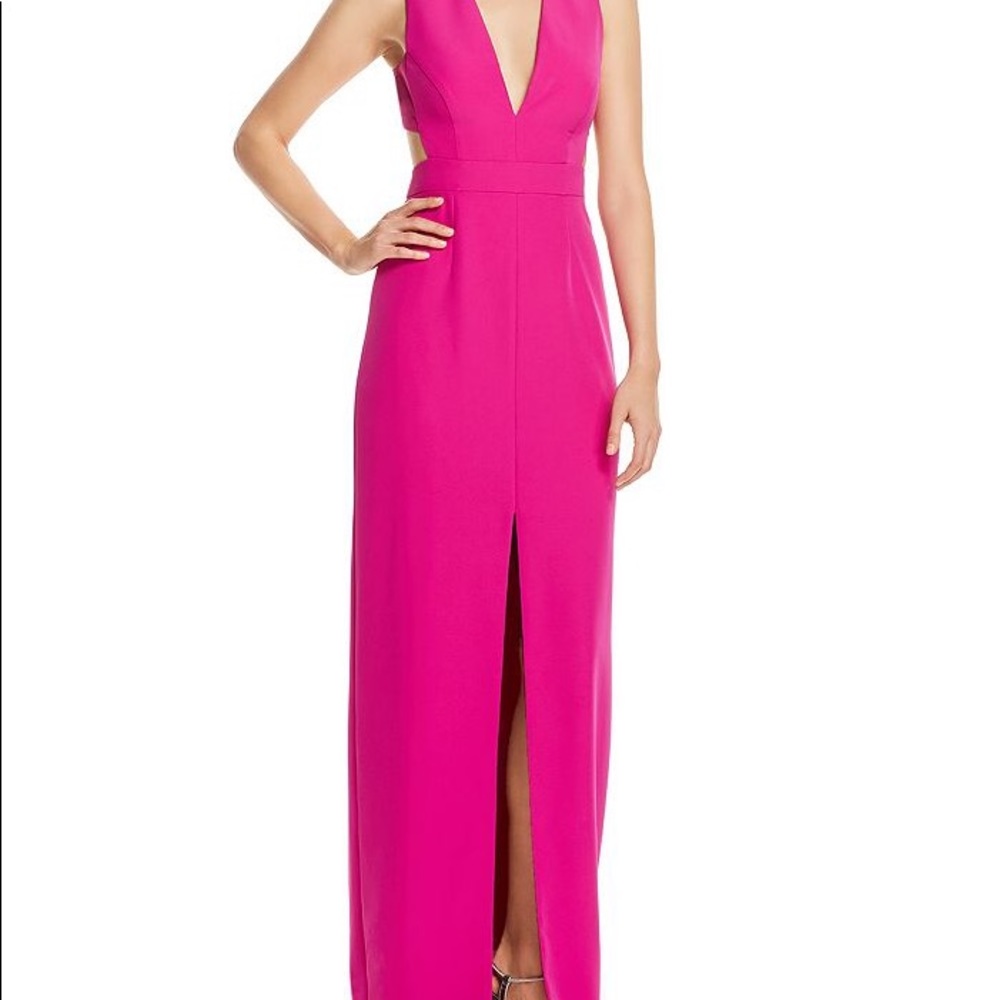 SALE V Neck Front Slit Gown Coral Pink Gown